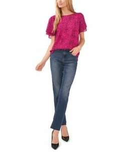 Vince Camuto Women's Printed Crewneck Petal-Sleeve Blouse 7 Vince Camuto Women's Printed Crewneck Petal-Sleeve Blouse -VINCE CAMUTO Shop 23186085 fpx