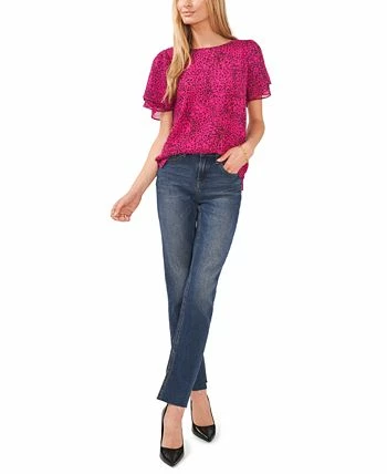 Vince Camuto Women's Printed Crewneck Petal-Sleeve Blouse 3 Vince Camuto Women's Printed Crewneck Petal-Sleeve Blouse - Image 3