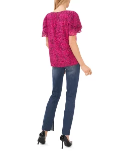 Vince Camuto Women's Printed Crewneck Petal-Sleeve Blouse 8 Vince Camuto Women's Printed Crewneck Petal-Sleeve Blouse -VINCE CAMUTO Shop 23186086 fpx