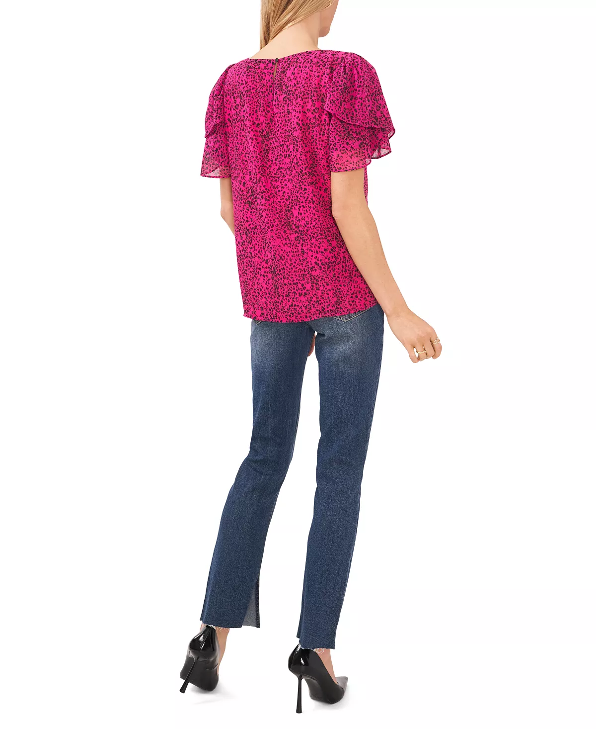 Vince Camuto Women's Printed Crewneck Petal-Sleeve Blouse 4 Vince Camuto Women's Printed Crewneck Petal-Sleeve Blouse - Image 4