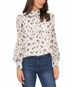 Vince Camuto Women's Printed Stand-Collar Sheer-Sleeve Blouse