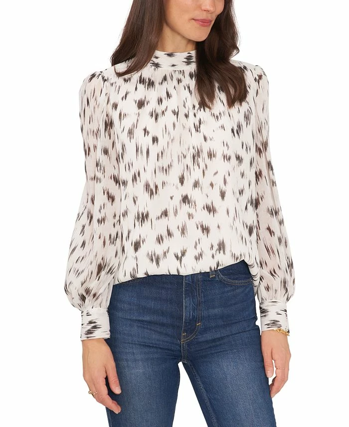 Vince Camuto Women's Printed Stand-Collar Sheer-Sleeve Blouse 1 Vince Camuto Women's Printed Stand-Collar Sheer-Sleeve Blouse