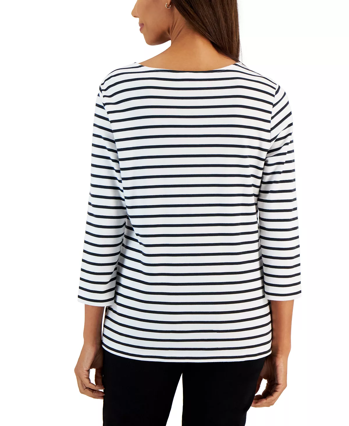 Karen Scott Women's Callie Asymmetrical-Stripe 3/4-Sleeve Top, Created For Macy's 4 Karen Scott Women's Callie Asymmetrical-Stripe 3/4-Sleeve Top, Created For Macy's - Image 4