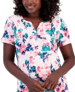 Karen Scott Women's Layered Floral Printed Henley Top, Created For Macy's 6 Karen Scott Women's Layered Floral Printed Henley Top, Created For Macy's -VINCE CAMUTO Shop 23188546 fpx