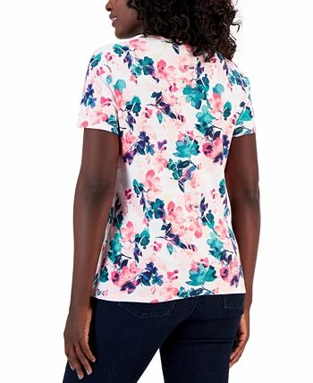 Karen Scott Women's Layered Floral Printed Henley Top, Created For Macy's 2 Karen Scott Women's Layered Floral Printed Henley Top, Created For Macy's - Image 2