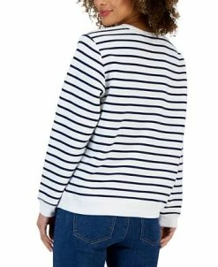 Alternative view of Karen Scott Women's Striped Fleece Crewneck Sweatshirt, Created For Macy's