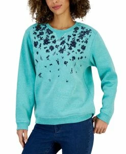 Karen Scott Women's Floral-Print Fleece Sweatshirt, Created For Macy's