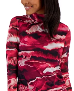 Anne Klein Women's Printed Mesh-Sleeve Mock-Neck Top -VINCE CAMUTO Shop 23206703 fpx