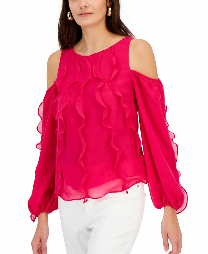 INC International Concepts Women's Ruffled Cold-Shoulder Top, Created For Macy's 1 INC International Concepts Women's Ruffled Cold-Shoulder Top, Created For Macy's