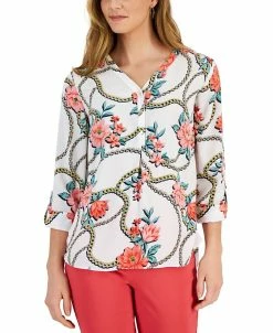JM Collection Women's Gardenia-Print Utility Top, Created For Macy's