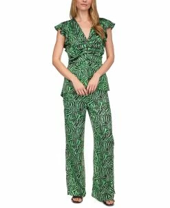 Michael Kors Women's Zebra-Print V-Neck Flounce Blouse