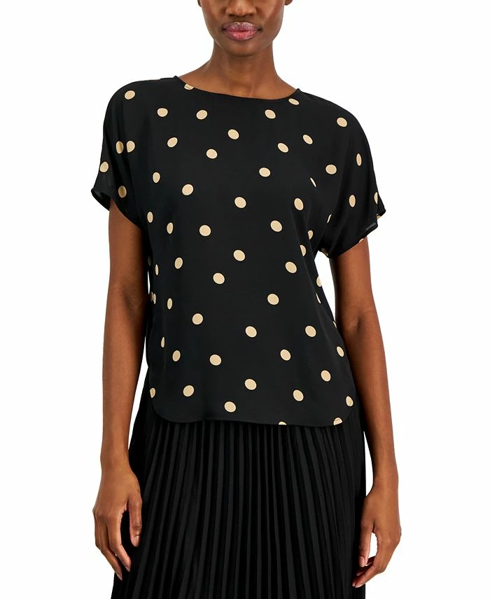 Anne Klein Polka-Dot Boat-Neck Blouse 1 Anne Klein Polka-Dot Boat-Neck Blouse