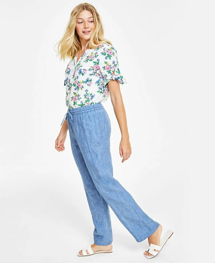 Charter Club Women's Linen Drawstring-Waist Pants, Created For Macy's 4 Charter Club Women's Linen Drawstring-Waist Pants, Created For Macy's - Image 4