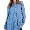 Style & Co Women's Tiered Button-Up Long-Sleeve Chambray Shirt, Created For Macy's