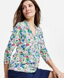 Charter Club Women's Floral-Print 3/4-Sleeve Top, Created For Macy's -VINCE CAMUTO Shop 23307907 fpx