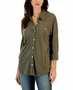 Style & Co Women's Button-Up Collared Knit Shirt, Created For Macy's
