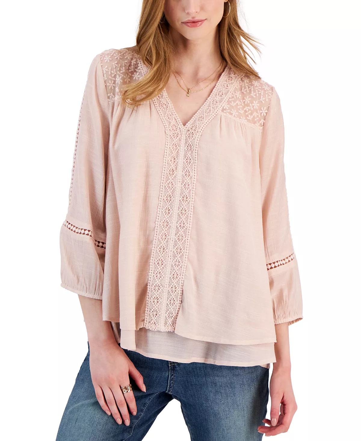 Style & Co Women's 3/4-Sleeve Embroidered Lace Top, Created For Macy's 1 Style & Co Women's 3/4-Sleeve Embroidered Lace Top, Created For Macy's