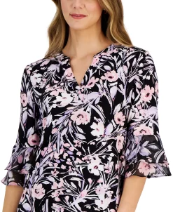 Kasper Women's Floral-Print V-Neck Tiered-Sleeve Top -VINCE CAMUTO Shop 23314736 fpx