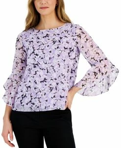 Kasper Women's Floral-Print 3/4-Bell-Sleeve Blouse