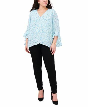 Vince Camuto Plus Size Printed Ruffle-Cuff 3/4-Sleeve Blouse 2 Vince Camuto Plus Size Printed Ruffle-Cuff 3/4-Sleeve Blouse - Image 2