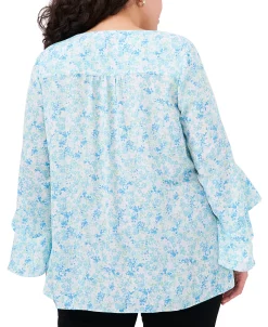 Vince Camuto Plus Size Printed Ruffle-Cuff 3/4-Sleeve Blouse 6 Vince Camuto Plus Size Printed Ruffle-Cuff 3/4-Sleeve Blouse -VINCE CAMUTO Shop 23326516 fpx