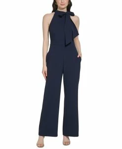 Vince Camuto Women's Signature Stretch Crepe Bow-Neck Halter Jumpsuit