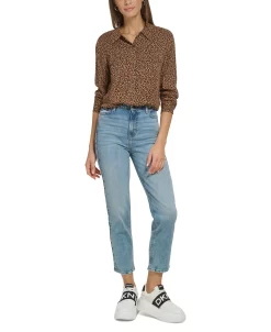 DKNY Jeans Women's Star-Print Button-Front High-Low Top -VINCE CAMUTO Shop 23327538 fpx