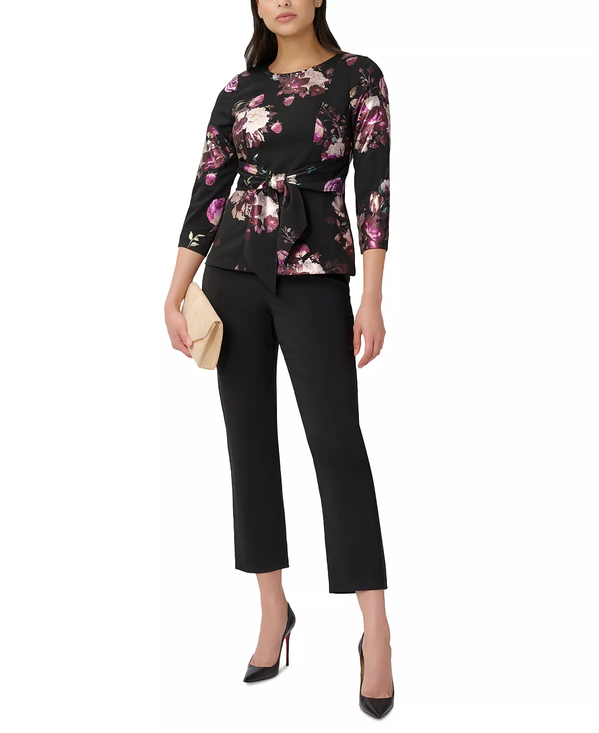Adrianna Papell Women's Floral-Print 3/4-Sleeve Top 3 Adrianna Papell Women's Floral-Print 3/4-Sleeve Top - Image 3