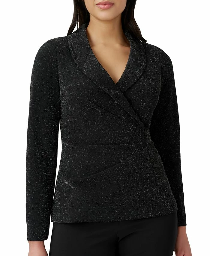 Adrianna Papell Women's Metallic-Knit Faux-Wrap Top 1 Adrianna Papell Women's Metallic-Knit Faux-Wrap Top