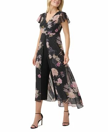 Adrianna Papell Women's Floral-Print Overlay Jumpsuit 3 Adrianna Papell Women's Floral-Print Overlay Jumpsuit - Image 3