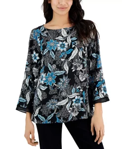 JM Collection Women's Etched Batik Printed Flared-Sleeve Top, Created For Macy's 8 JM Collection Women's Etched Batik Printed Flared-Sleeve Top, Created For Macy's -VINCE CAMUTO Shop 23338523 fpx