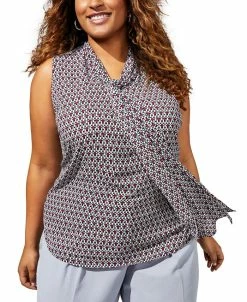 Bar III Plus Size Geo Print Sleeveless Bow-Tie Blouse -VINCE CAMUTO Shop 23338798 fpx