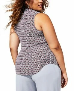 Bar III Plus Size Geo Print Sleeveless Bow-Tie Blouse -VINCE CAMUTO Shop 23338800 fpx