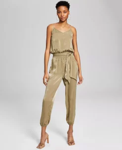 And Now This Women's Sleeveless Belted Satin Jumpsuit -VINCE CAMUTO Shop 23360068 fpx