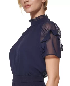 Vince Camuto Women's Ruffled Mixed-Media Jumpsuit -VINCE CAMUTO Shop 23360594 fpx