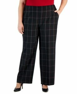 Kasper Plus Size Mid-Rise Pull-On Plaid Pants