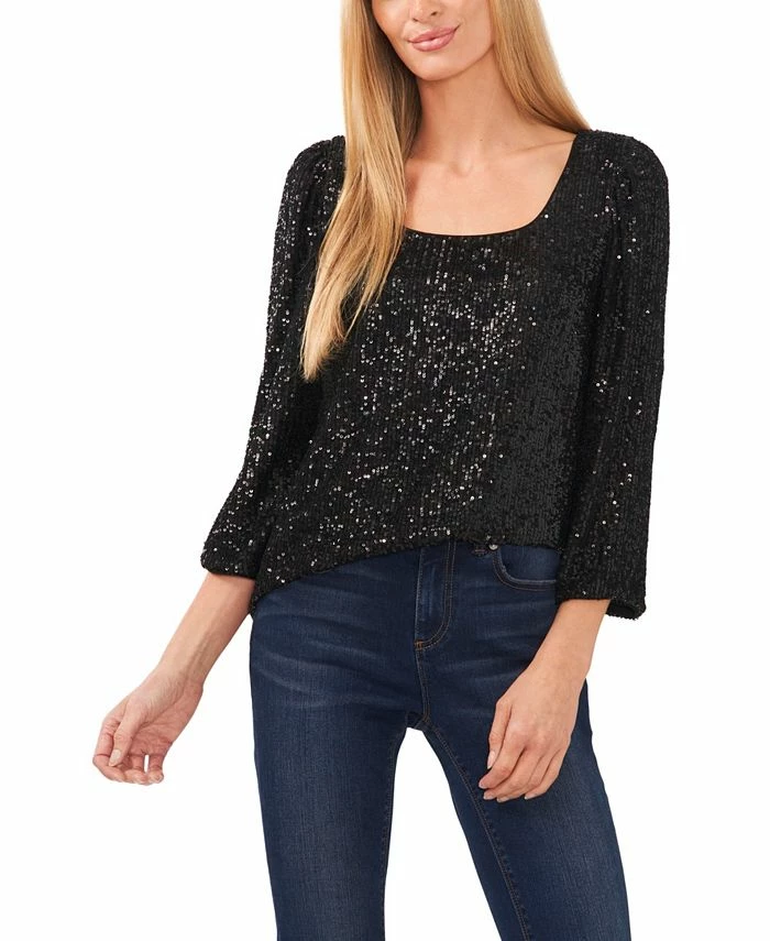 CeCe Women's Scoop Neck Puff Sleeve Sequin Top 1 CeCe Women's Scoop Neck Puff Sleeve Sequin Top