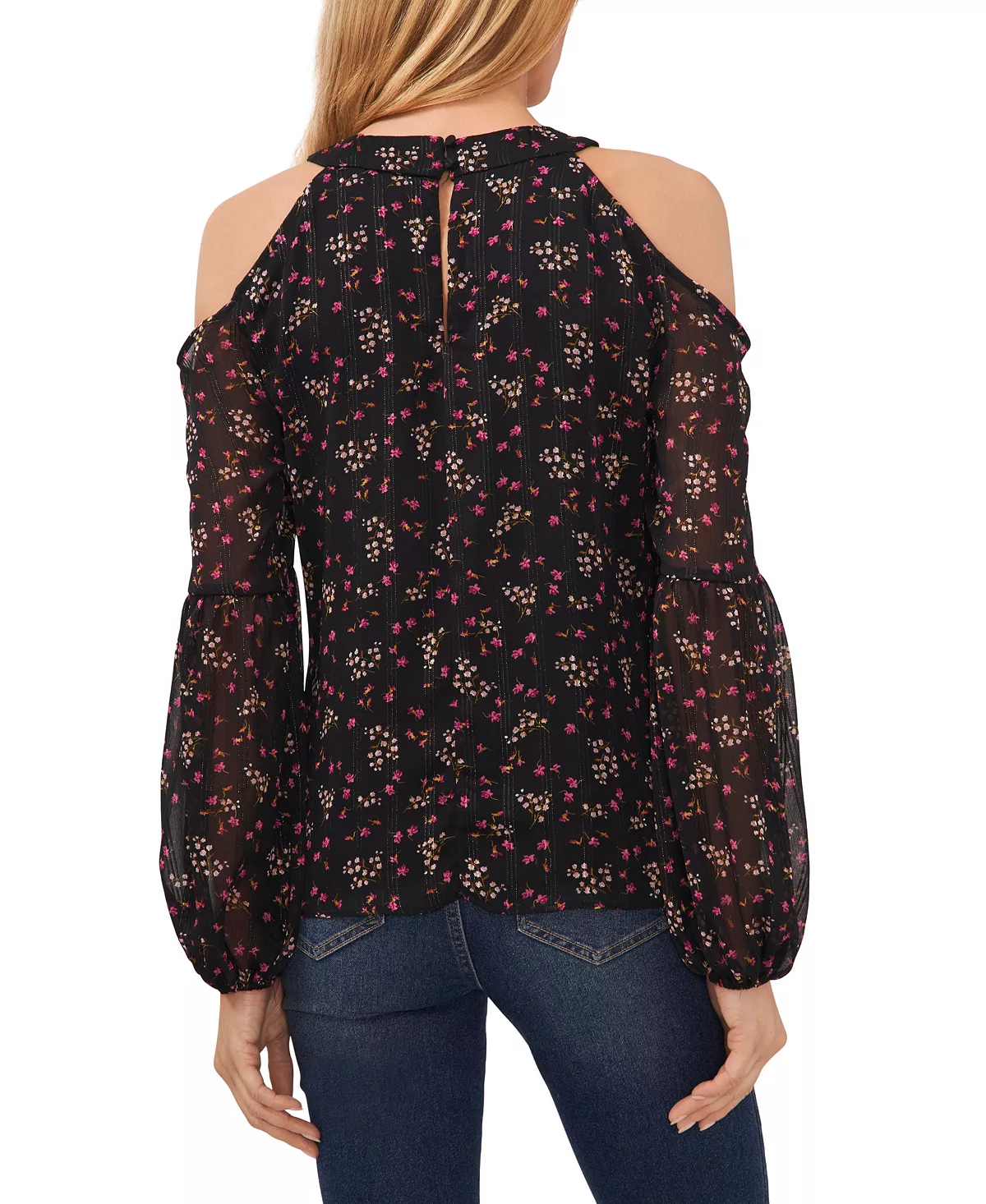 CeCe Women's Satin Stripe Cold Shoulder Blouse 2 CeCe Women's Satin Stripe Cold Shoulder Blouse - Image 2