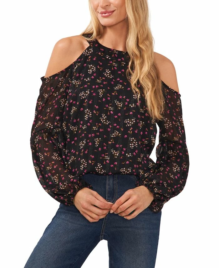 CeCe Women's Satin Stripe Cold Shoulder Blouse 1 CeCe Women's Satin Stripe Cold Shoulder Blouse