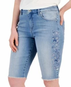Style & Co Women's Embroidered Denim Bermuda Short, Created For Macy's