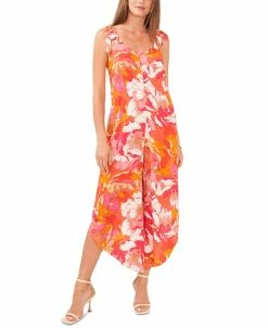 Vince Camuto Women's Tie-Shoulder Floral-Print Angled-Hem Jumpsuit