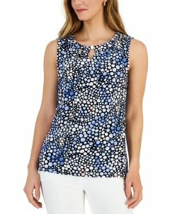 Kasper Women's Dot Print Hardware-Detail Sleeveless Top