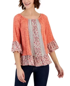 Style & Co Women's Printed On Off Knit Top, Created For Macy's -VINCE CAMUTO Shop 23444444 fpx