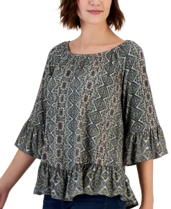 Style & Co Women's Printed On Off Knit Top, Created For Macy's -VINCE CAMUTO Shop 23444464 fpx