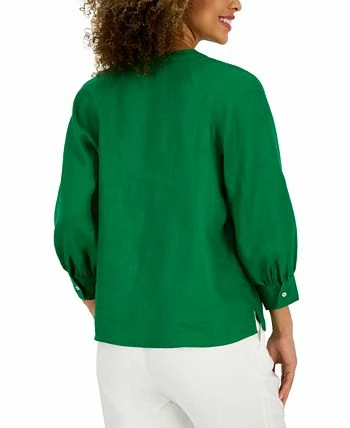 Charter Club Women's Linen Split-Neck Top, Created For Macy's 2 Charter Club Women's Linen Split-Neck Top, Created For Macy's - Image 2
