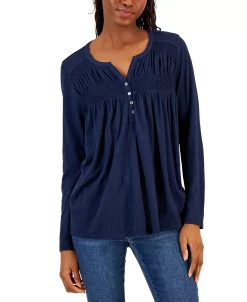 Style & Co Women's Smocked Knit Top, Created For Macy's -VINCE CAMUTO Shop 23503571 fpx