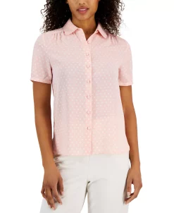 Anne Klein Women's Dot-Print Short-Sleeve Button-Up Top -VINCE CAMUTO Shop 23504095 fpx