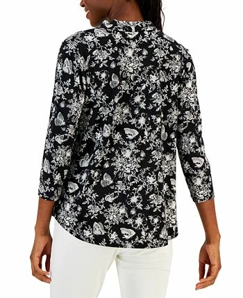 Charter Club Women's Toile-Print 3/4-Sleeve Top, Created For Macy's 2 Charter Club Women's Toile-Print 3/4-Sleeve Top, Created For Macy's - Image 2