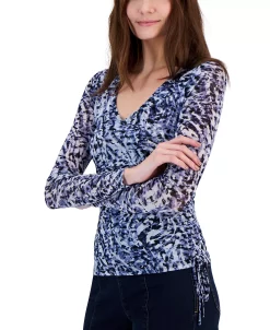INC International Concepts Women's Printed Mesh Side-Tie Top, Created For Macy's -VINCE CAMUTO Shop 23532394 fpx