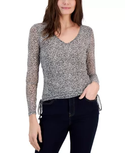 INC International Concepts Women's Printed Mesh Side-Tie Top, Created For Macy's -VINCE CAMUTO Shop 23532396 fpx